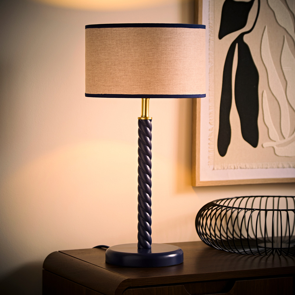 ValueLights Amara Linen Inner Shade Navy Twist Table Lamp with Bulb Image 6