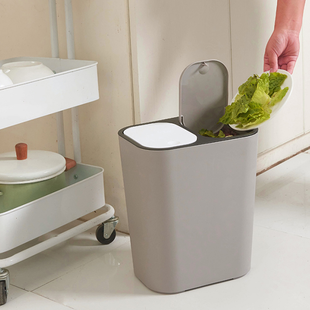 Living And Home Kitchen 15L Rubbish Dustbin Double Recycling Bin 2 Section Grey Image 2