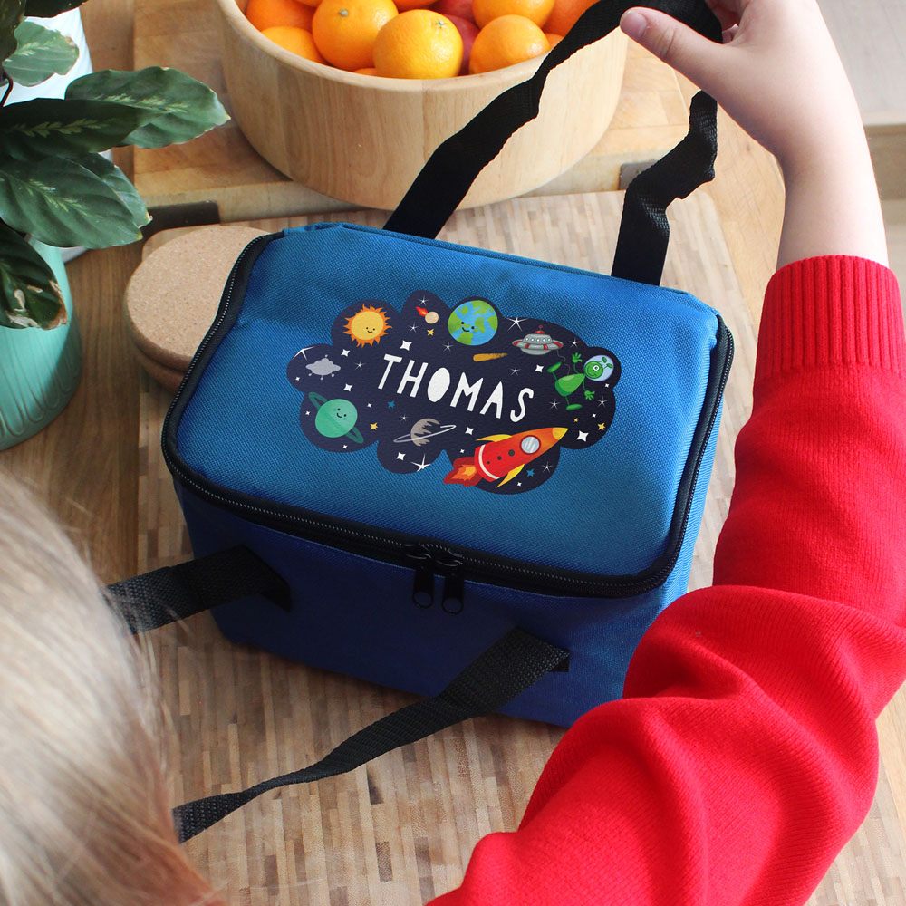 Personalised Memento Space Blue Lunch Bag Image 3