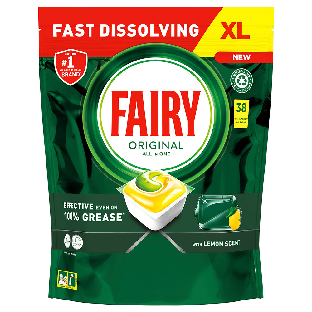 Fairy All in One Lemon Dishwasher Tablet 38 Pack Image 1