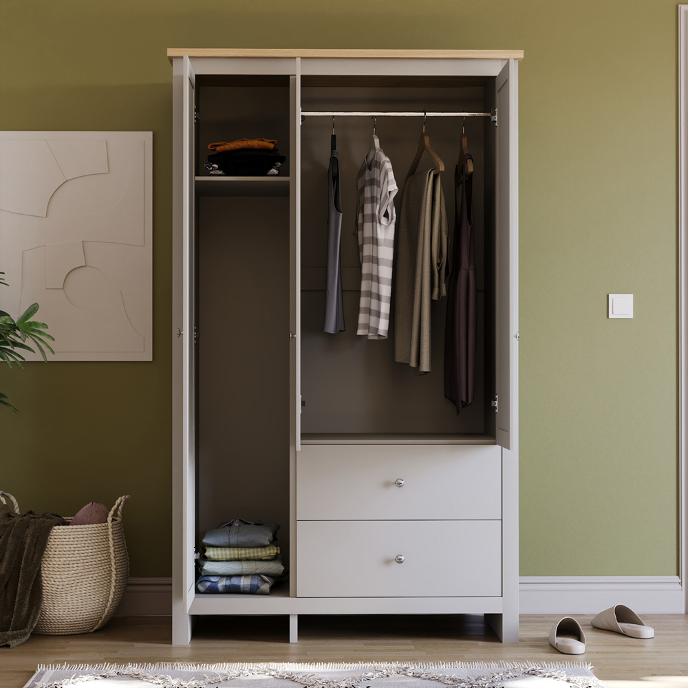 Vida Designs Arlington 3 Door 2 Drawer Grey Wardrobe Image 5