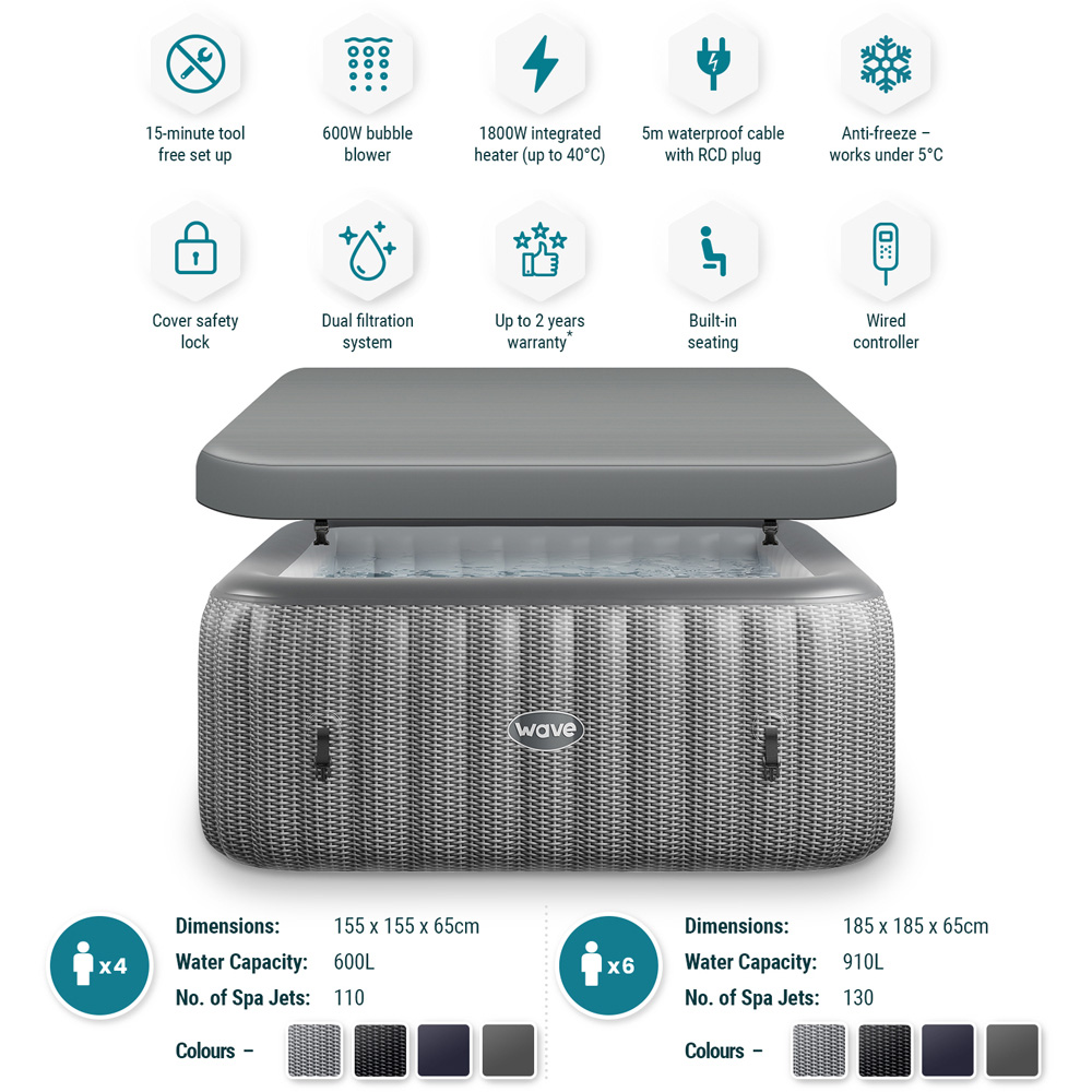 Wave Pacific 6 Person Grey Rattan Square Inflatable Hot Tub with EnergySave Bundle Image 6