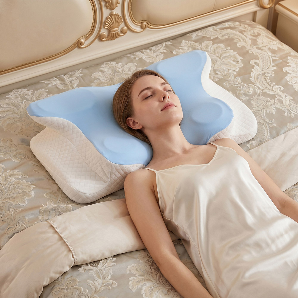 Living and Home Blue and White Butterfly Memory Foam Pillow 62 x 37cm Image 2