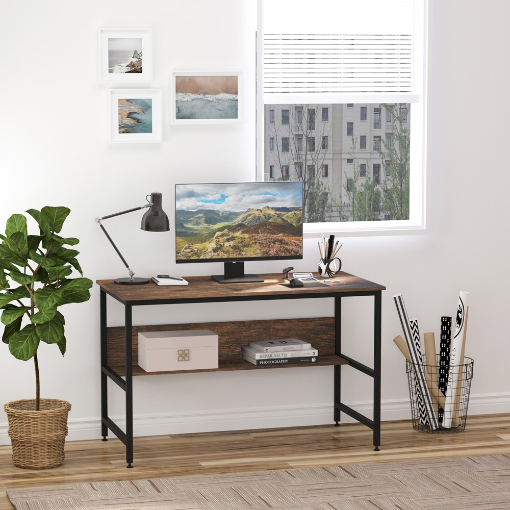 Portland Adjustable Study Metal Desk Brown and Black Image 3