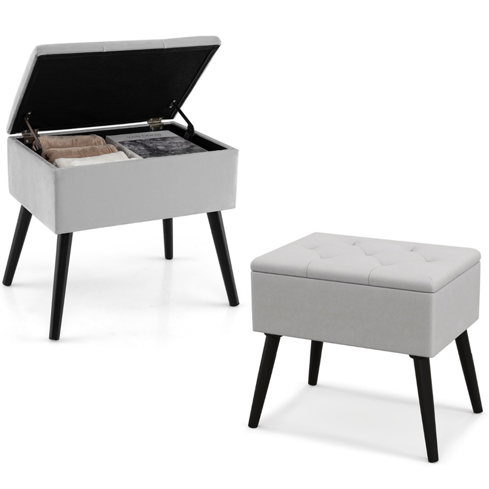 Costway Grey Velvet Flip Top Ottoman Footstool Image 3