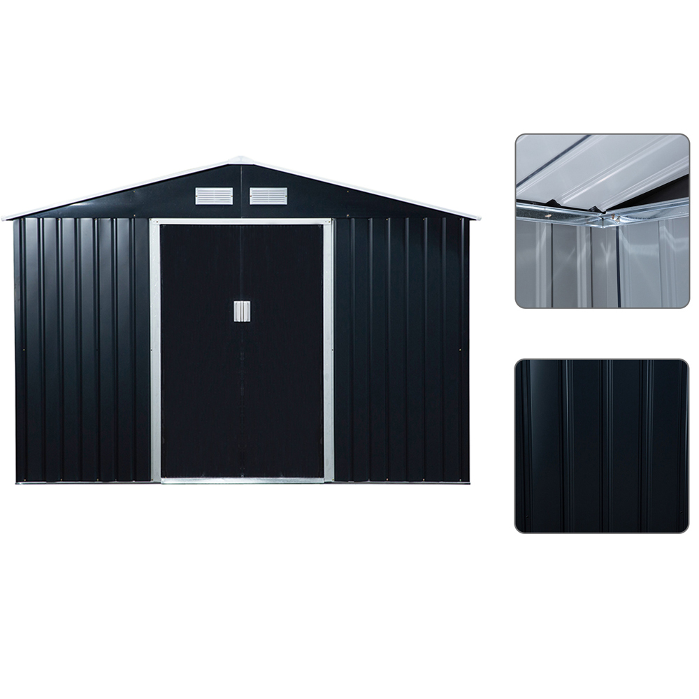 Outsunny 9 x 6ft Apex Double Sliding Door Metal Storage Shed Image 5