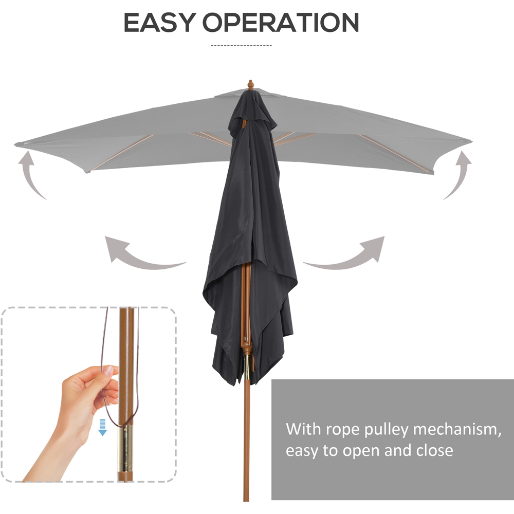 Outsunny Dark Grey Wooden Parasol 3 x 2m Image 6