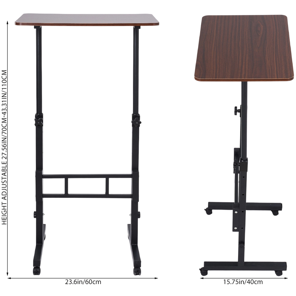 Living and Home Black and Walnut Height Adjustable Laptop Desk with Wheels Image 8