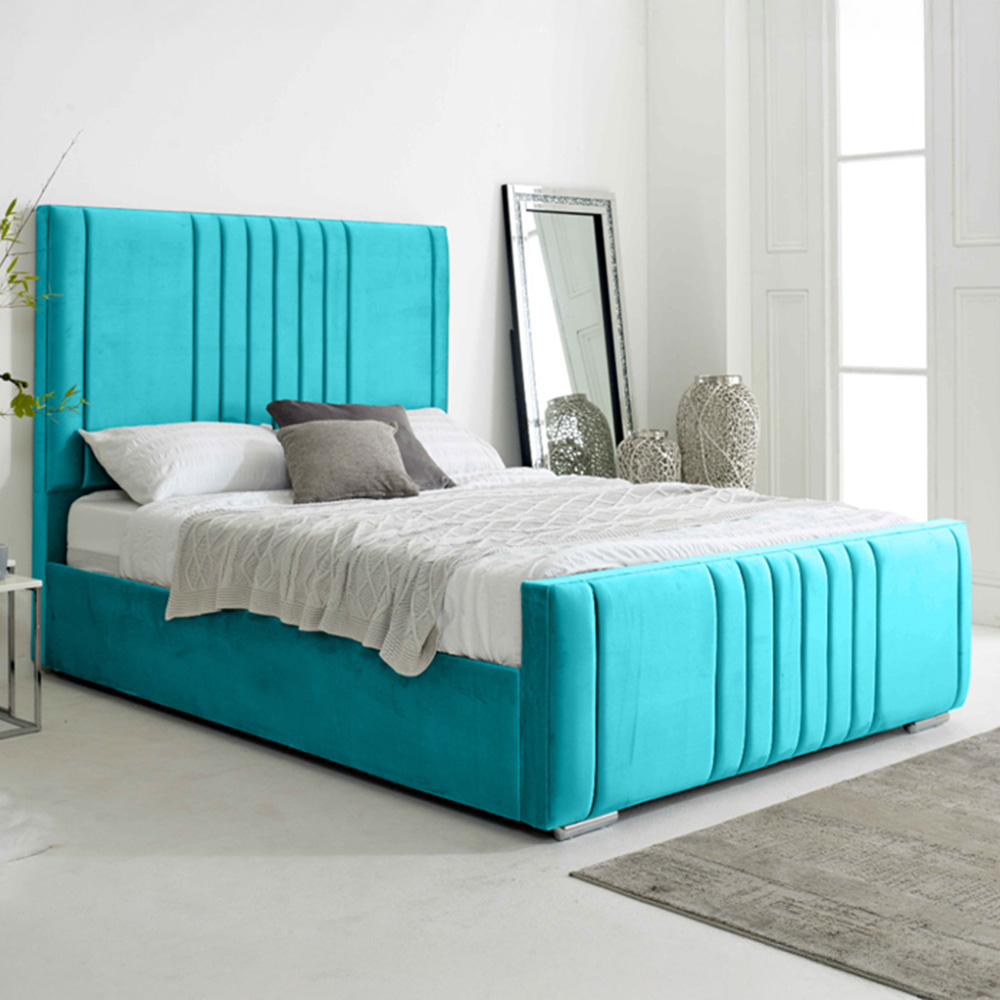 Eleganza Home Willard Super King Size Teal Plush Velvet Bed Frame with Headboard Image 1