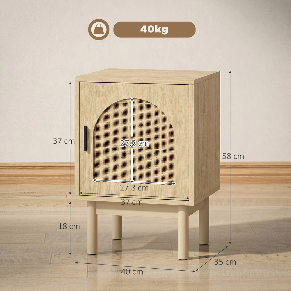 HOMCOM Boho Single Door Natural Rattan Bedside Table Image 9