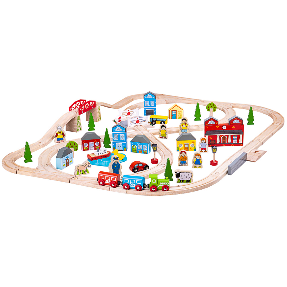 Bigjigs Rail 91-Piece Town and Country Wooden Train Set Image 1