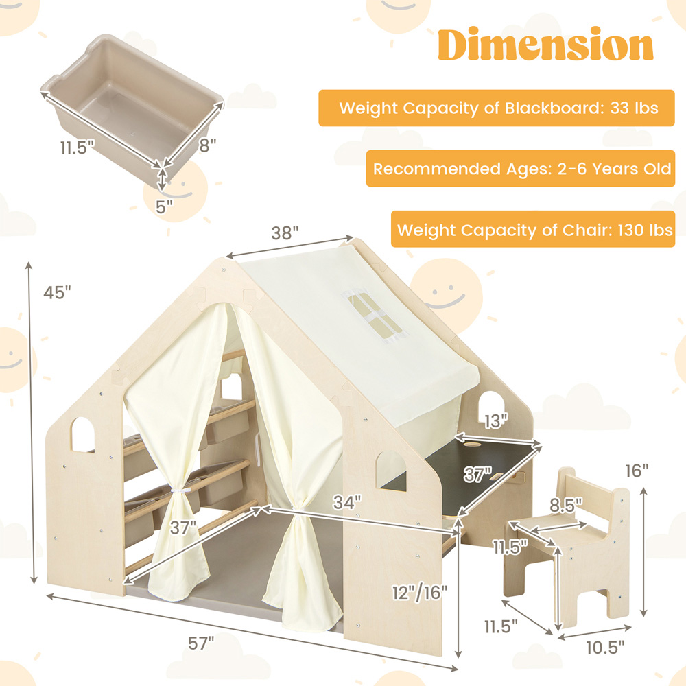 Costway Natural 6 in 1 Kids Playhouse Image 7