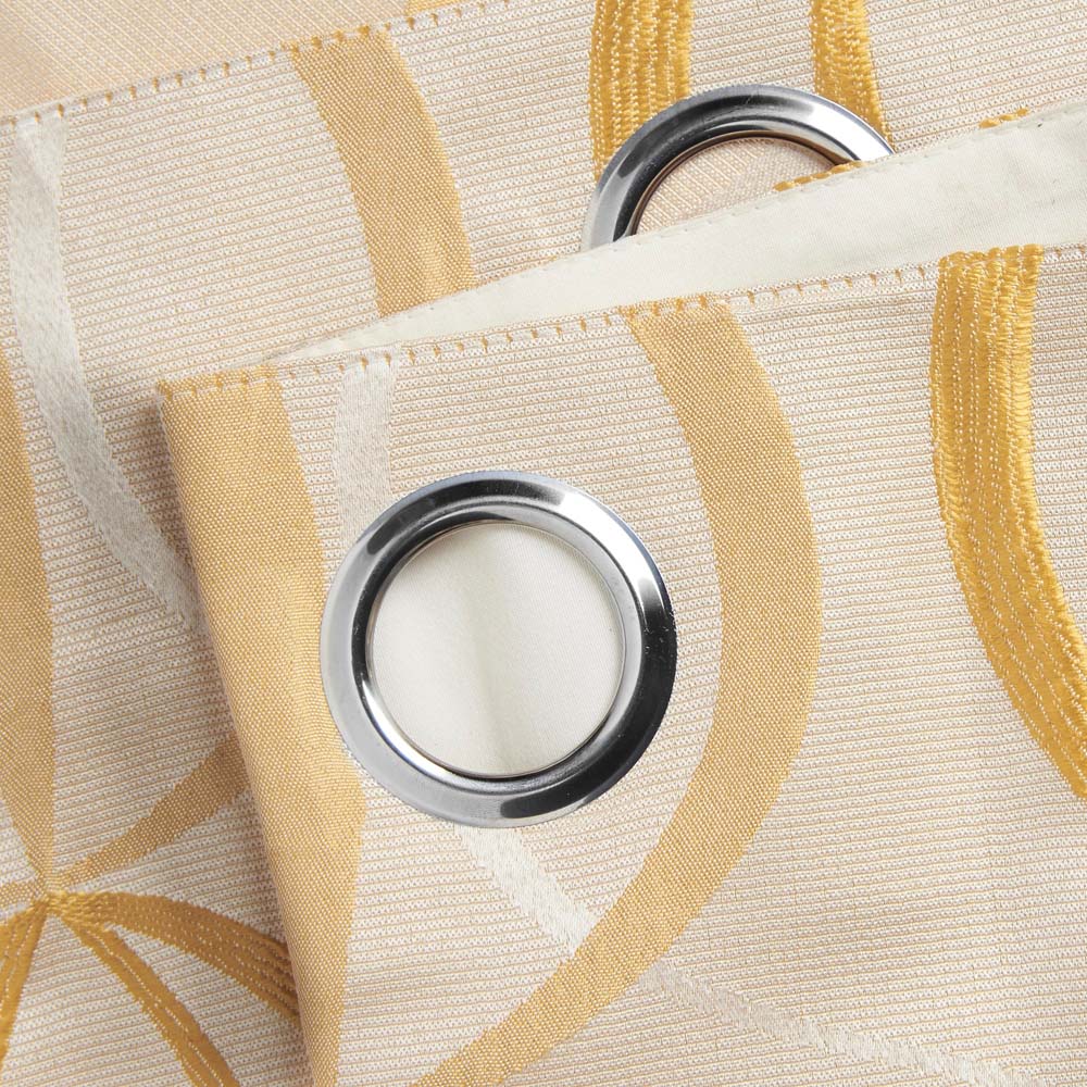 Alan Symonds Ome Ochre Jacquard Lined Ring Top Eyelet Curtains 167 x 183cm Image 3