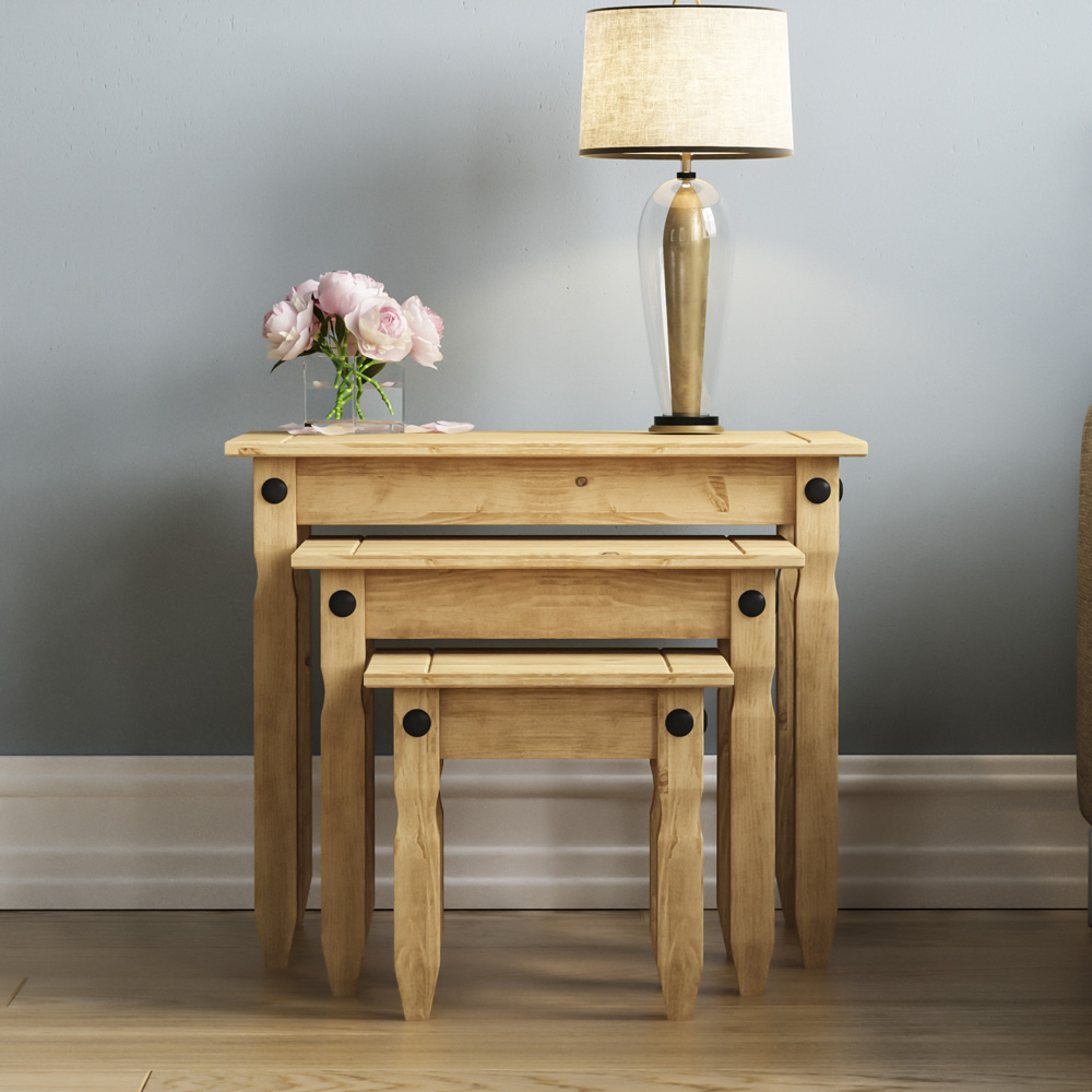 Vida Designs Corona Pine Nest of Tables Set of 3 Image 6