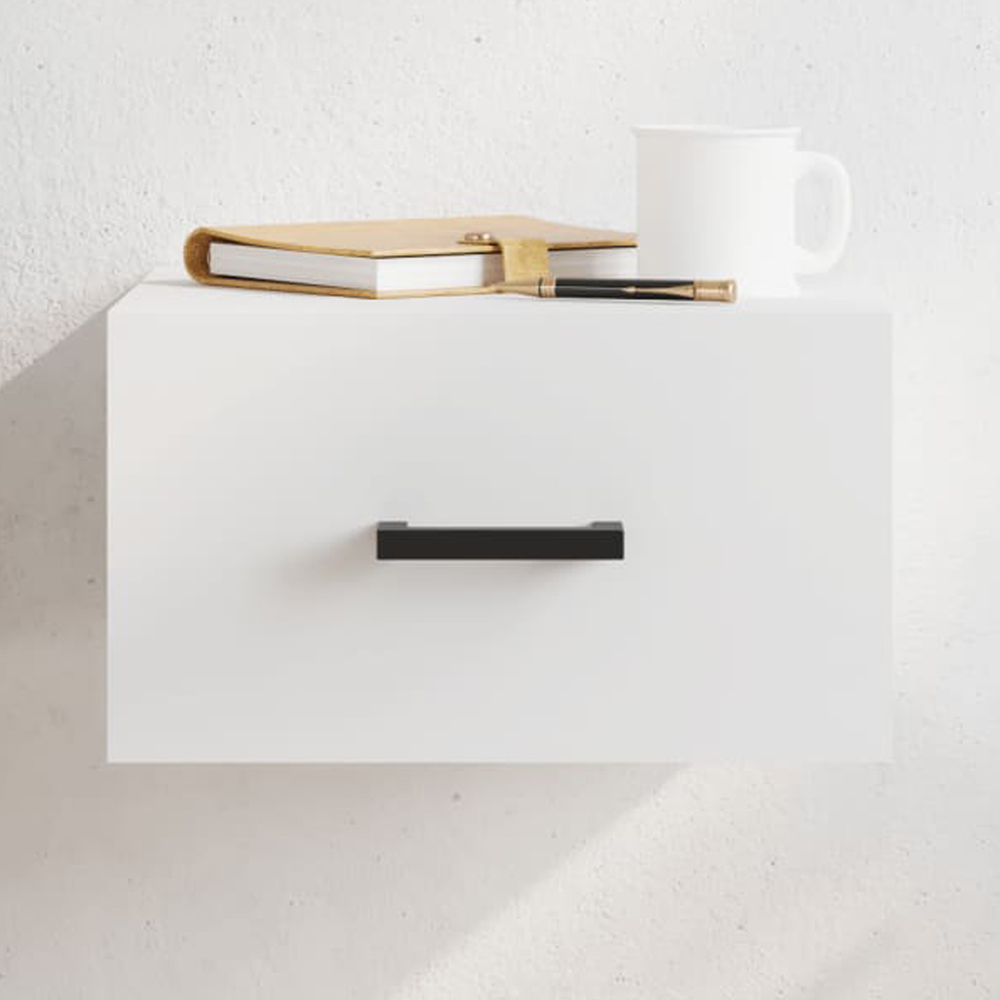 vidaXL Singe Drawer White Wall Mounted Bedside Table Image 1