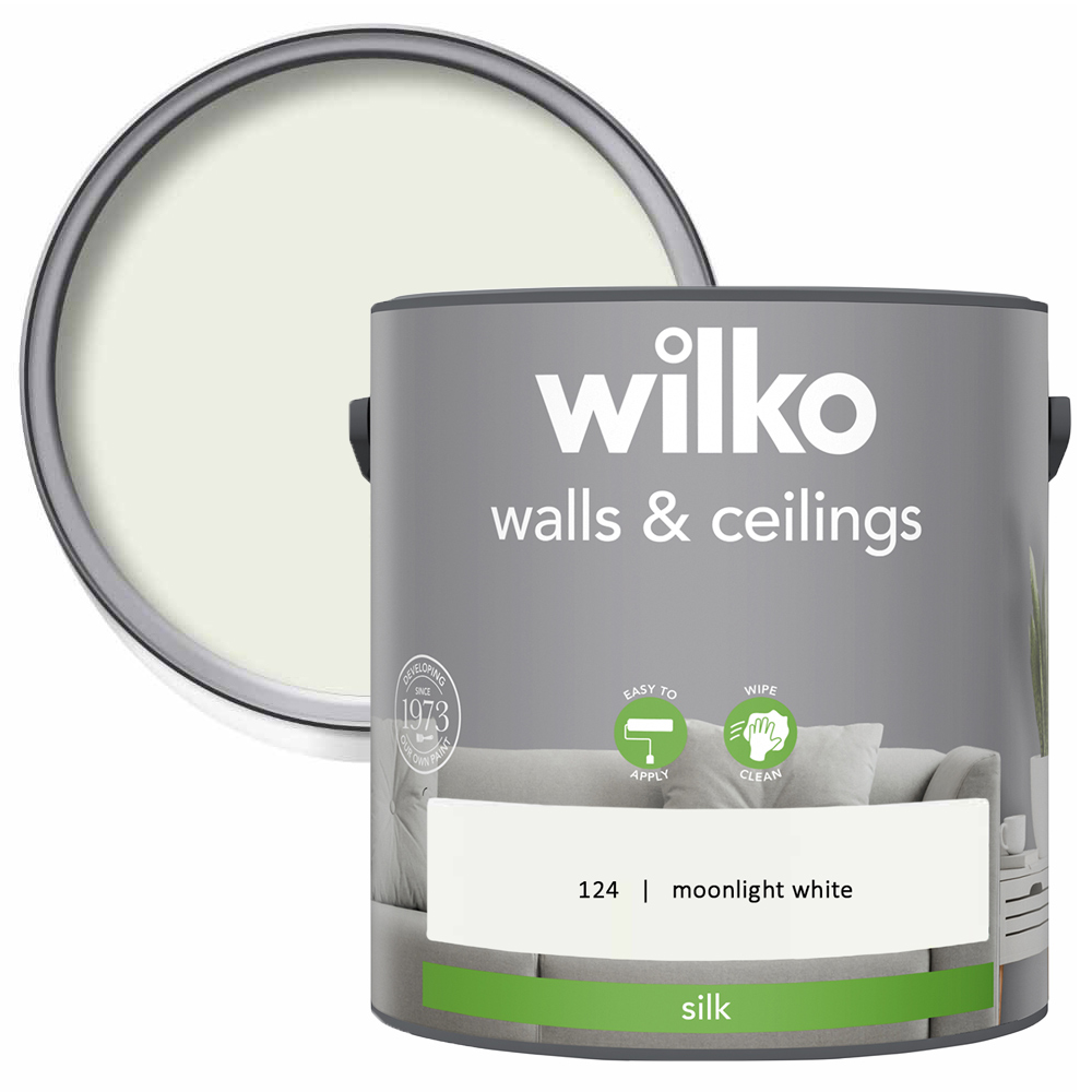 Wilko Walls & Ceilings Moonlight White Silk Emulsion Paint 2.5L Image 1