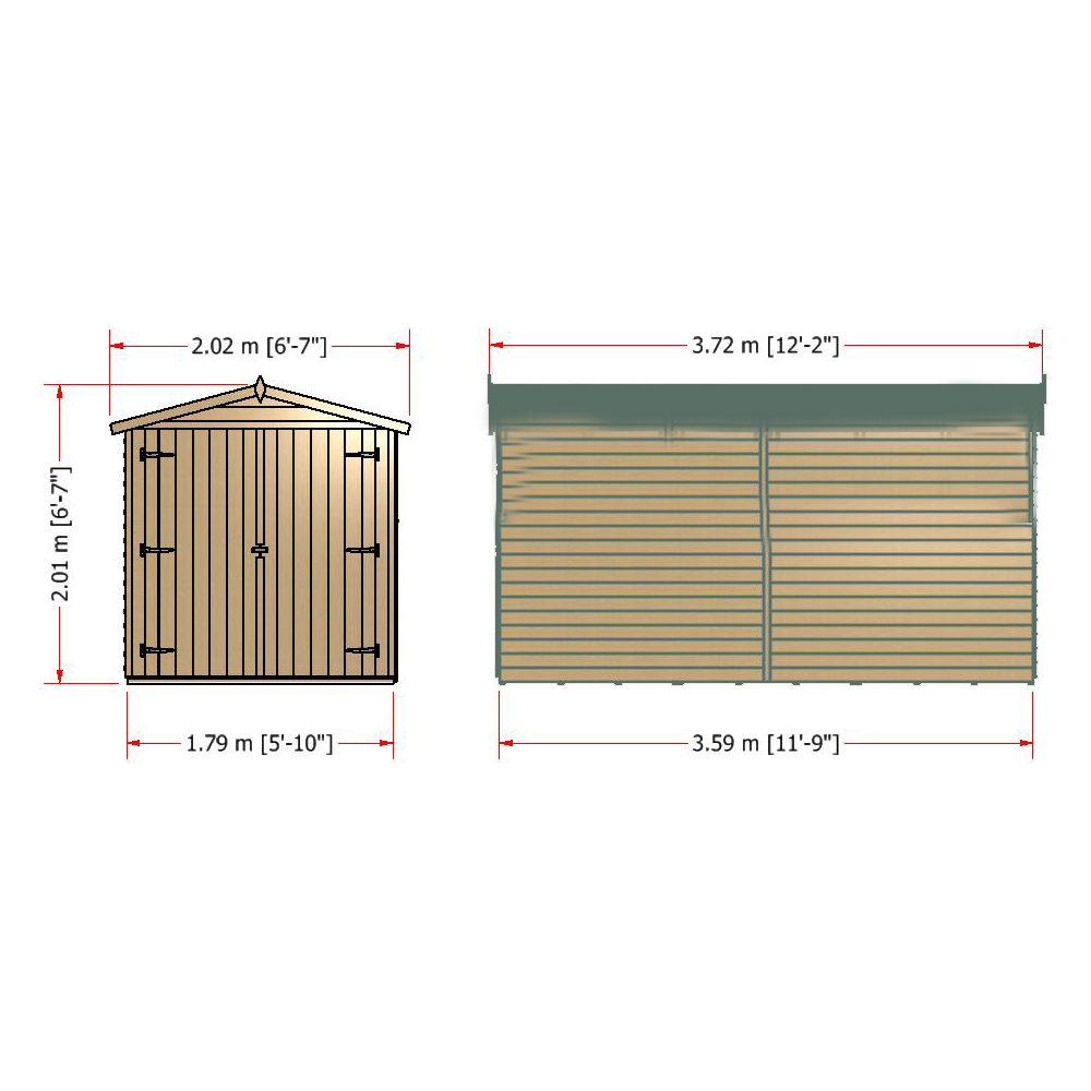Shire 12 x 6ft Double Door Dip Treated Overlap Apex Shed Image 4