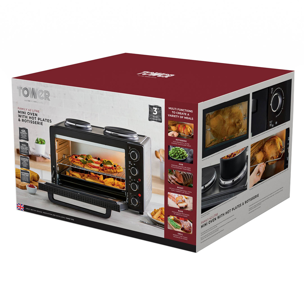 Tower T14045 Black Mini Oven with Hot Plates 42L Image 9