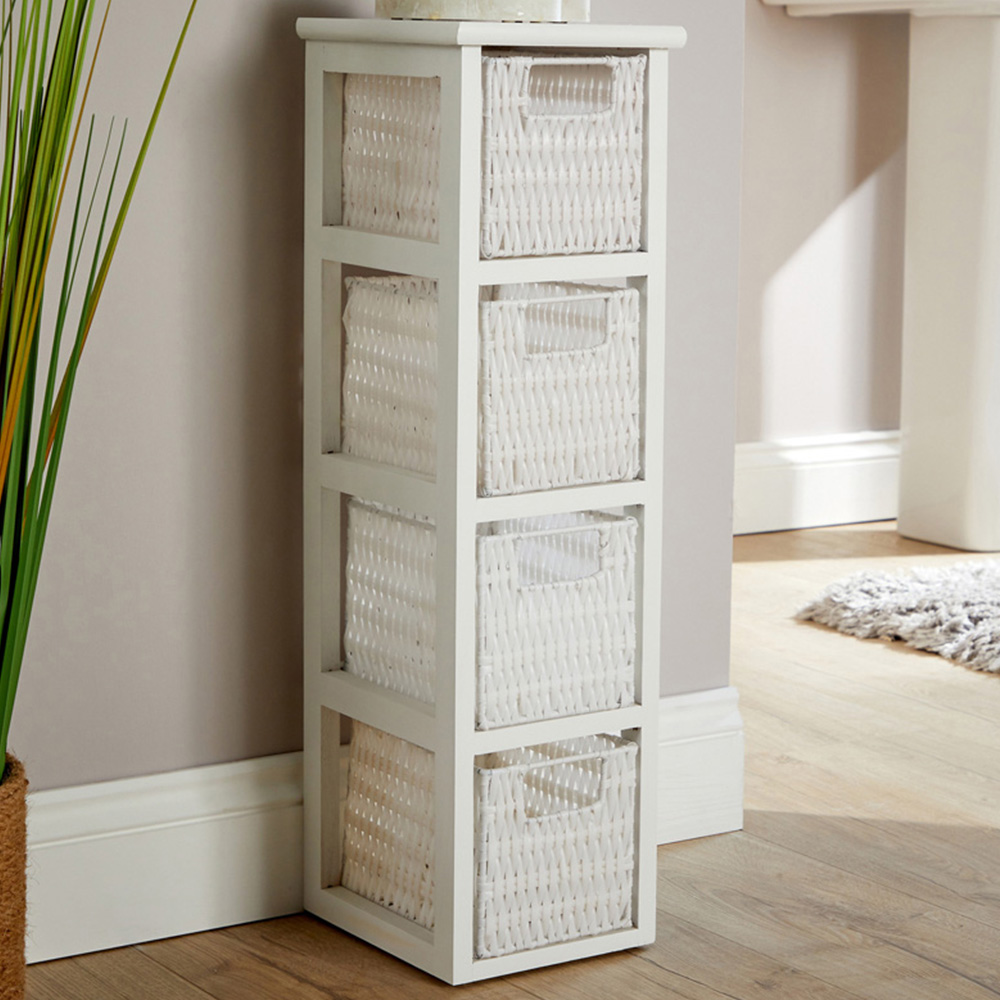 Home Source Lopera 4 Drawer White Slim Storage Tower Image 1