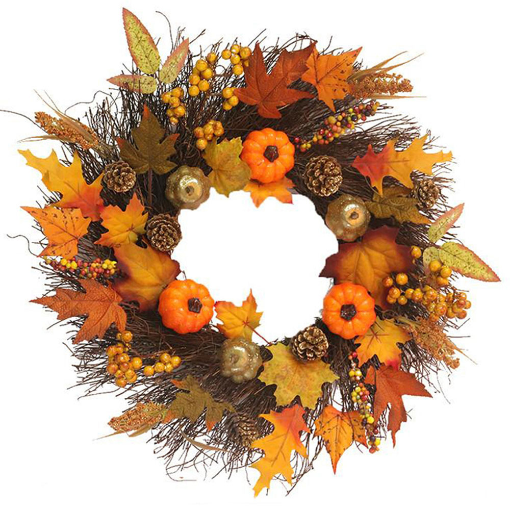 Living and Home Lighted Fall Pumpkin Door Wreath 45cm Image 1