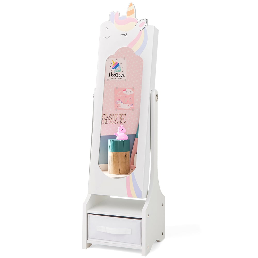 Costway White Kids Jewellery Armoire Cabinet Full Length Mirror with Tilt Angles Image 1
