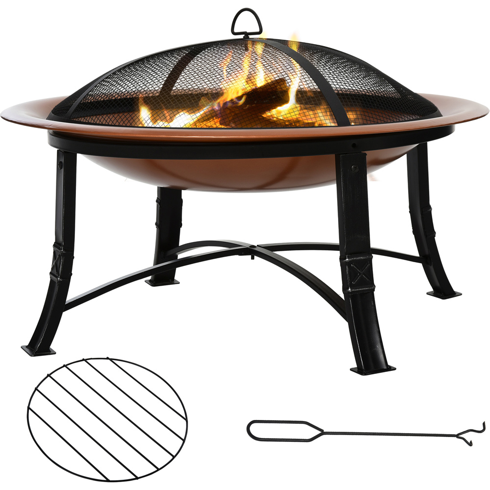 Outsunny Steel Fire Bowl with Mesh Cover and Poker Mesh Lid Cover Image 1
