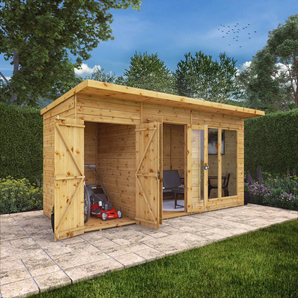 Mercia Maine 14 x 6ft Double Door Shiplap Pent Traditional Summerhouse with Side Shed Image 6