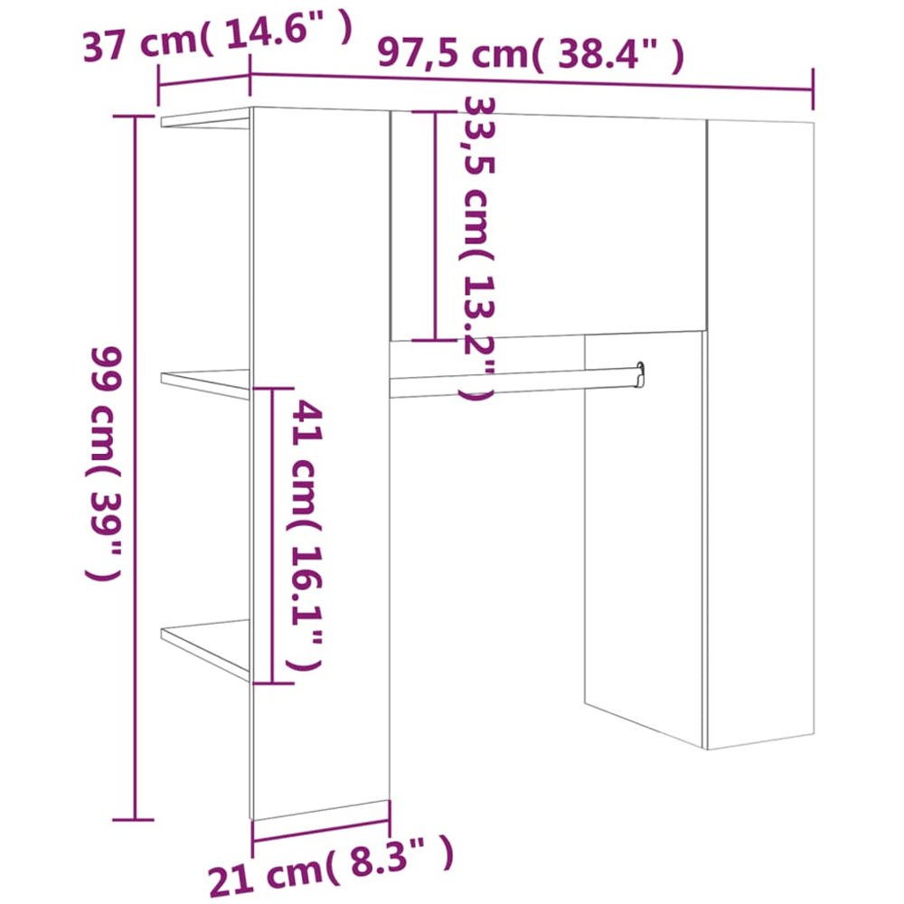 vidaXL Single Door 2 Shelf Grey Sonoma Hallway Cabinet with Rail Image 9