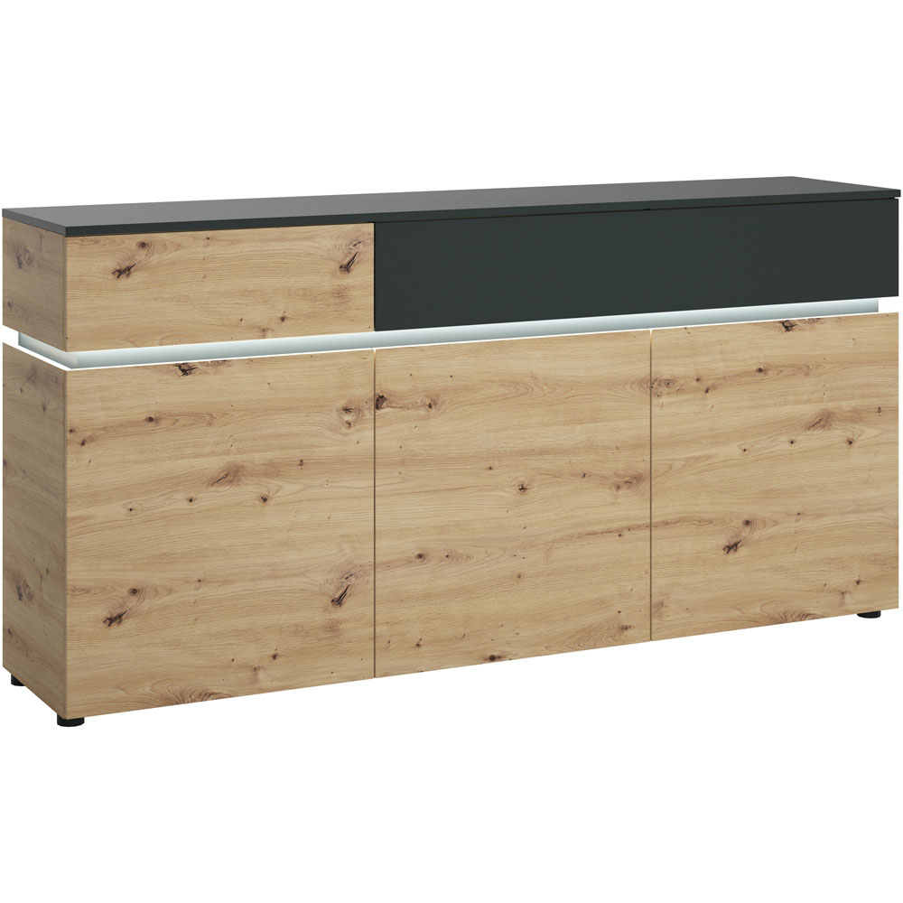 Florence Luci 3 Door 2 Drawer Platinum and Oak Sideboard with LED Lighting Image 2