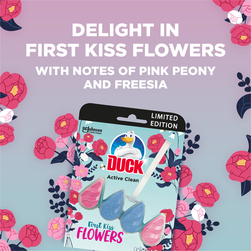 Duck First Kiss Flowers Active Clean Toilet Rim Block 38.6g Image 3