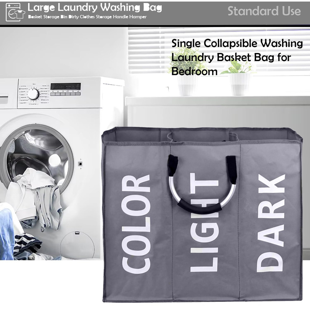 ATEK Dark Grey Triple Collapsible Laundry Basket Image 5