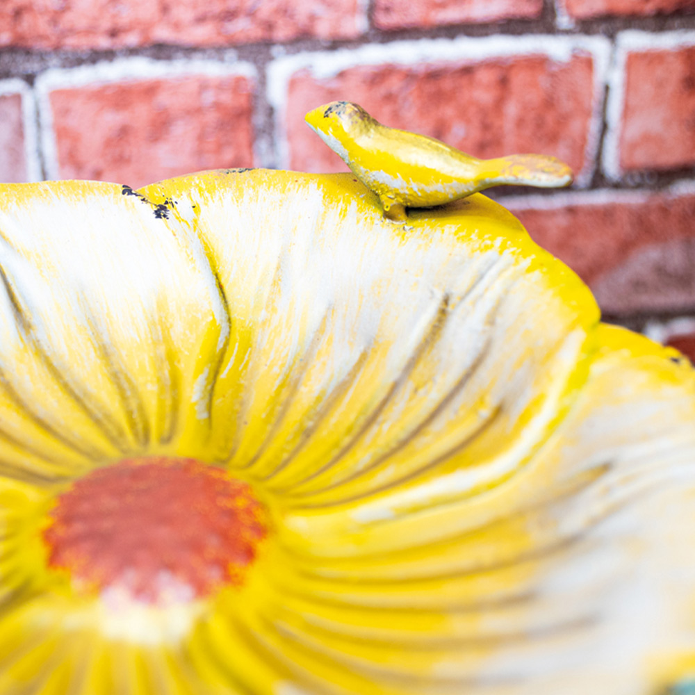 St Helens Yellow Flower Metal Bird Bath and Feeder Image 3