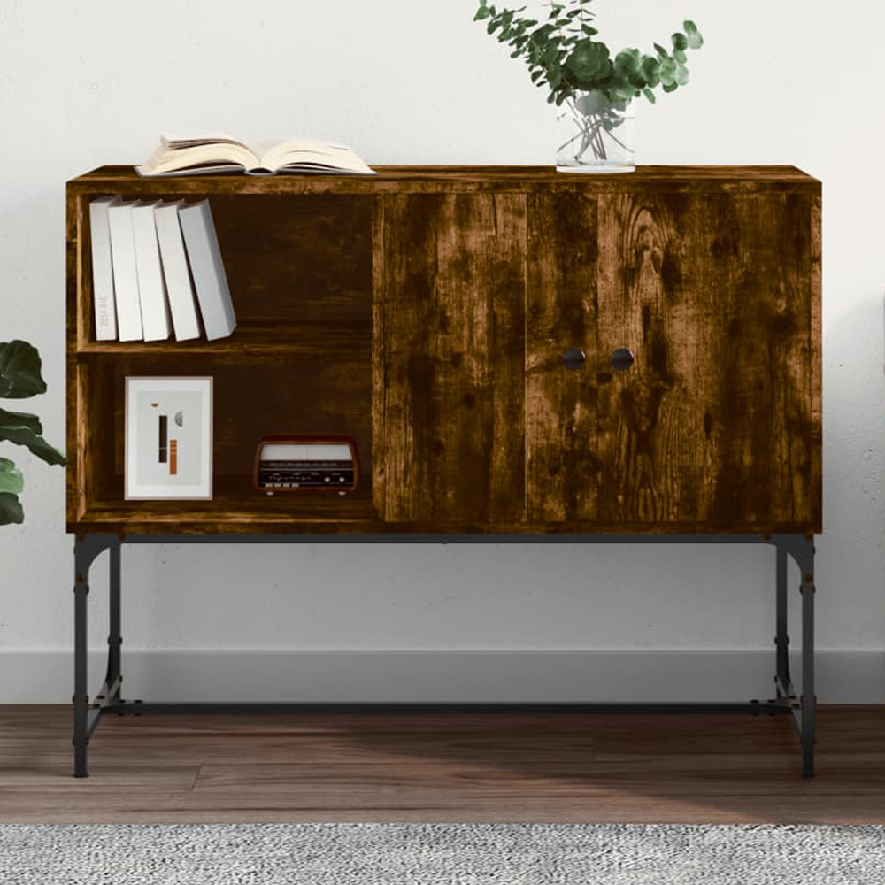 vidaXL 2 Door 2 Shelf Smoked Oak Sideboard Image 1