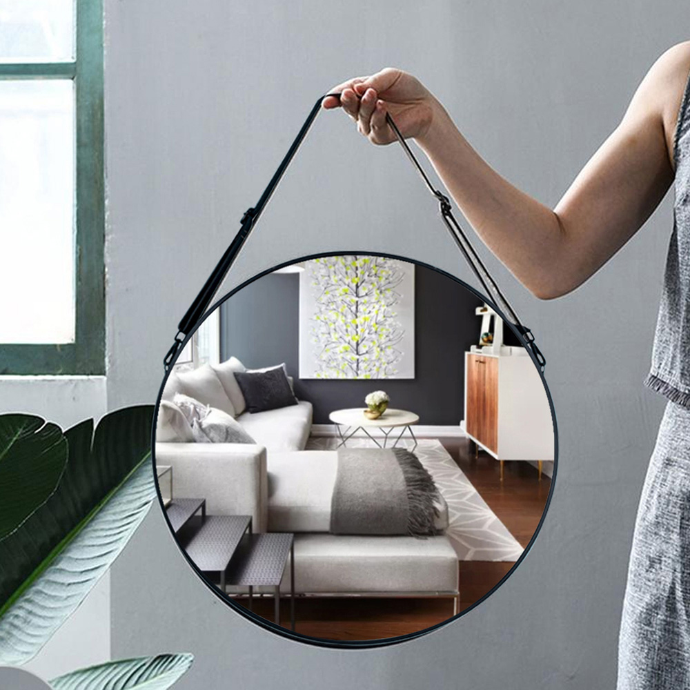 Living and Home Retro Round Hanging Mirror with Strap Image 6