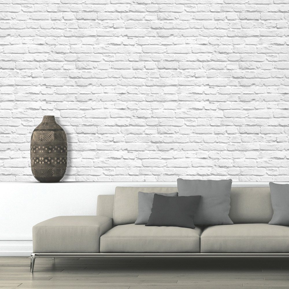 Muriva Painted Brick White Wallpaper Image 4