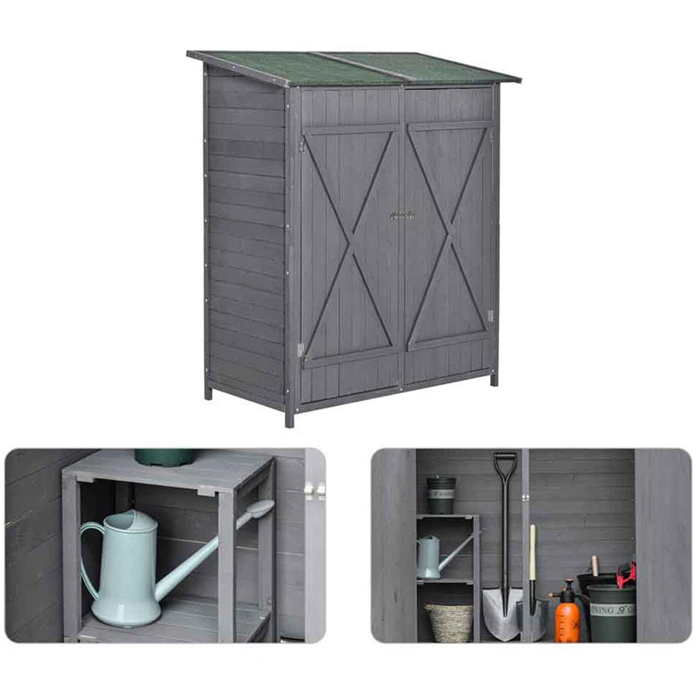 Outsunny 4.5 x 2.3ft Dark Grey Double Door Tool Shed Image 4