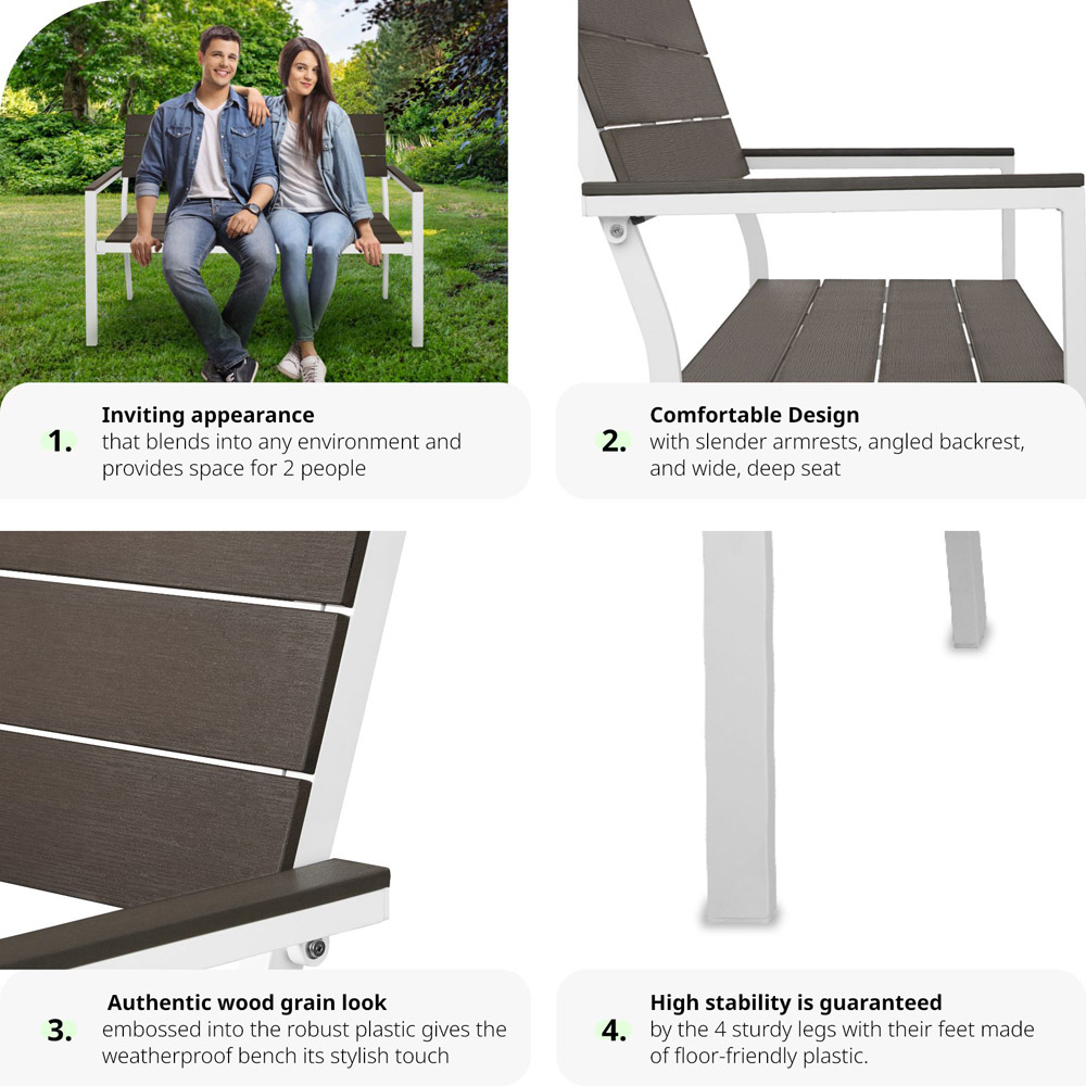 tectake 2 Seater Grey and White Garden Bench Image 7