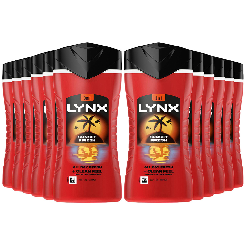 Lynx Men Sunset Fresh 3-in-1 Body Wash 225ml 12 Pack Image 1