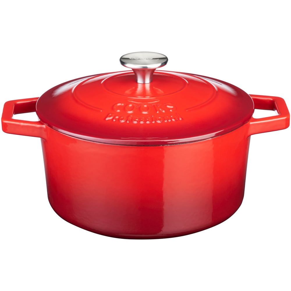 Cooks Professional 20cm Red Cast Iron Casserole Dish with Lid Image 1