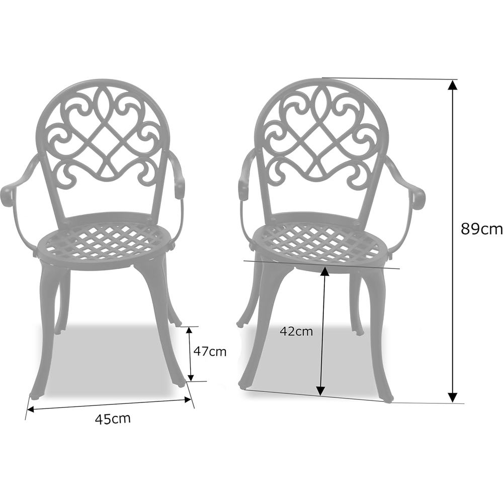 Centurion Prego Set of 2 Black Garden Bistro Chairs with Armrests Image 7