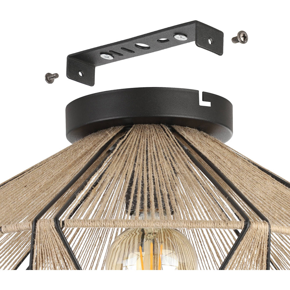 EGLO Adwickle Black and Natural Ceiling Light Image 4