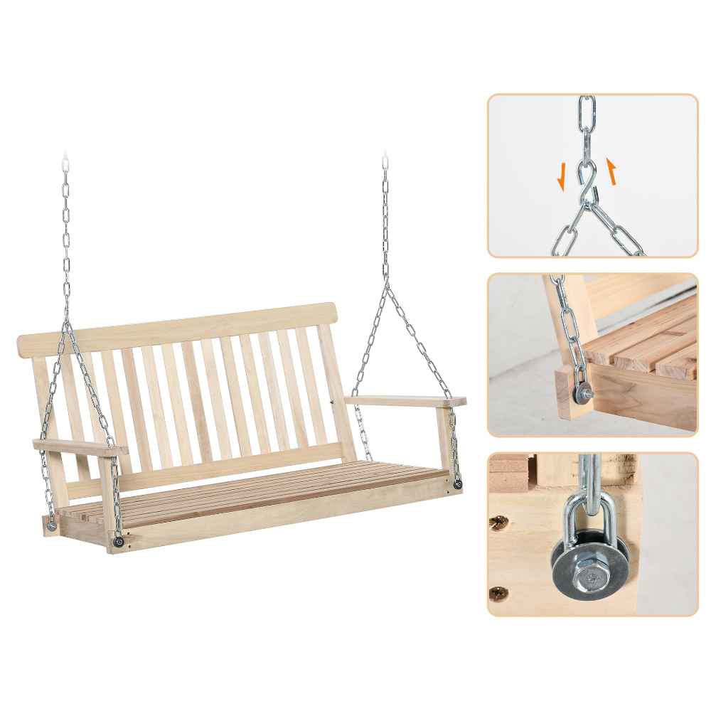 Outsunny Wooden Hanging Swing Bench Image 5