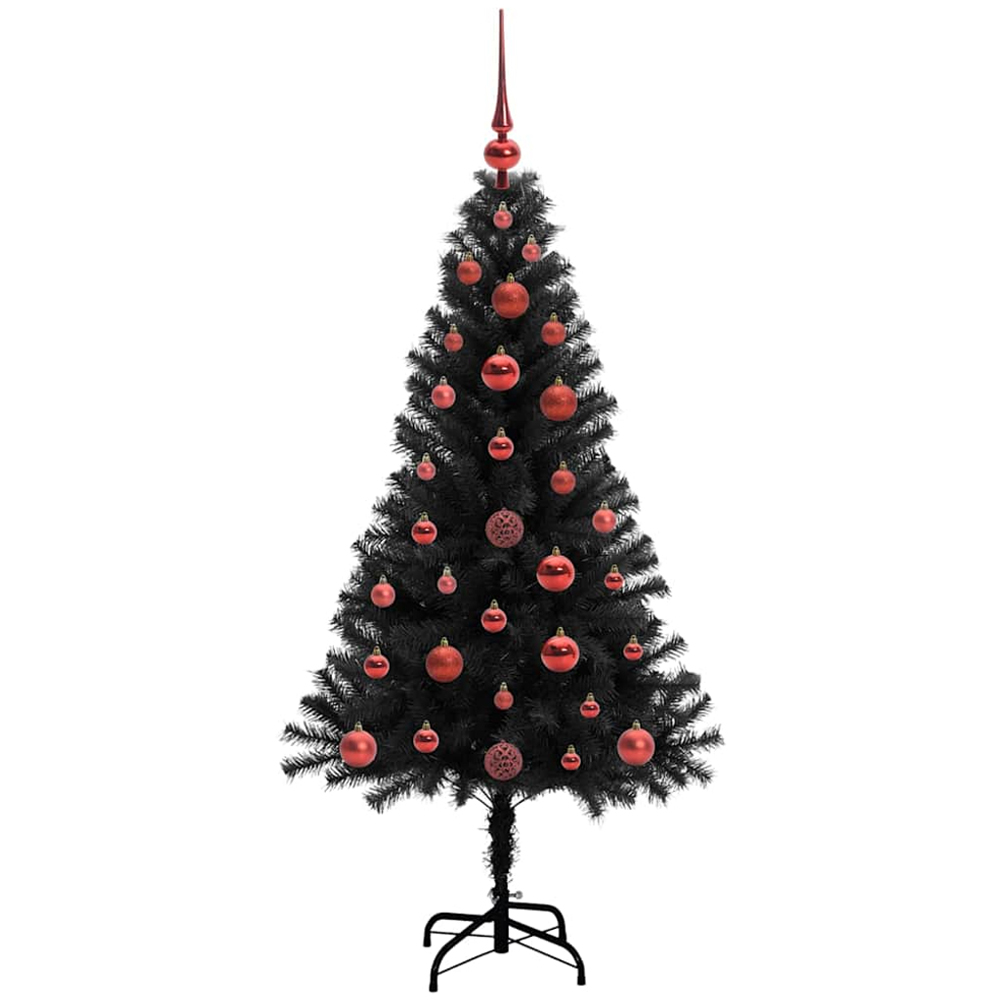 vidaXL Pre-Lit Red Baubles Black Artificial Christmas Tree 4ft Image 4
