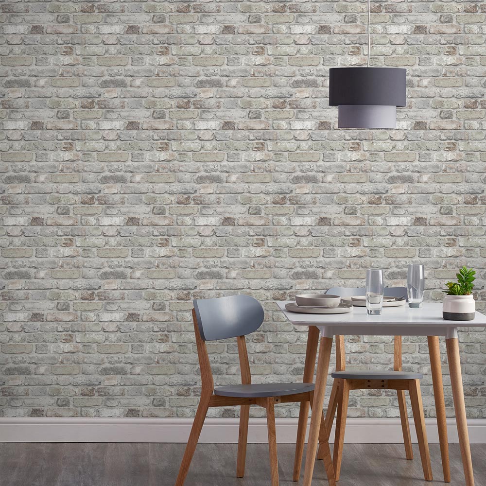 Grandeco Industrial Rustic Neutral Brick Textured Wallpaper Image 3