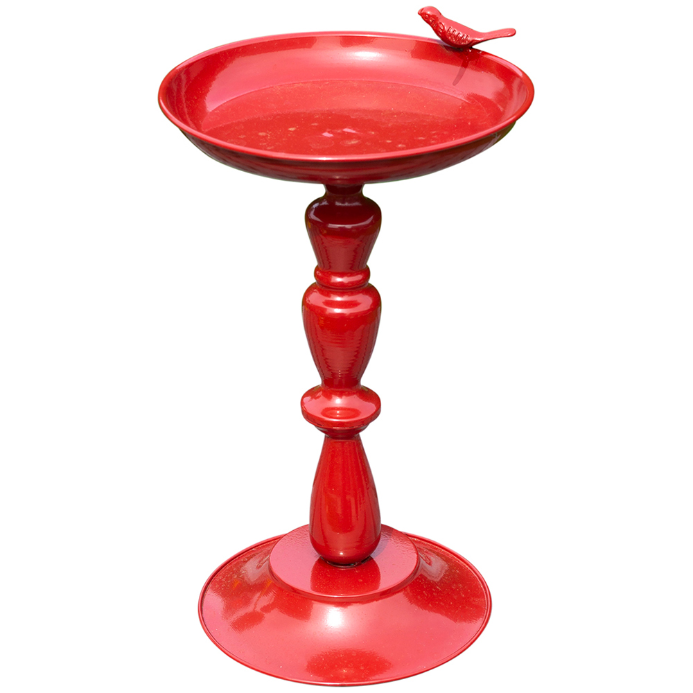 St Helens Red Metal Bird Bath and Feeder Image 1