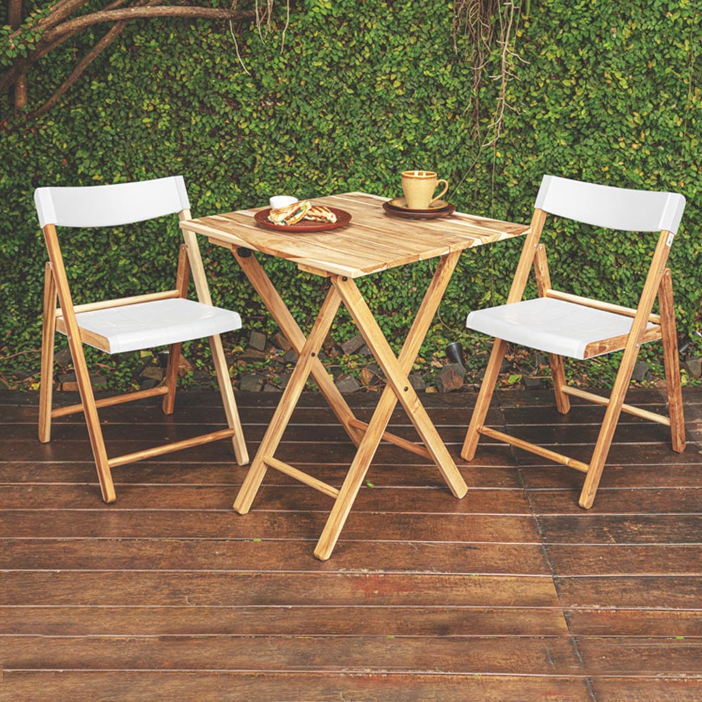 Tramontina Teak Wood 2 Seater Folding Bistro Set White Image 4