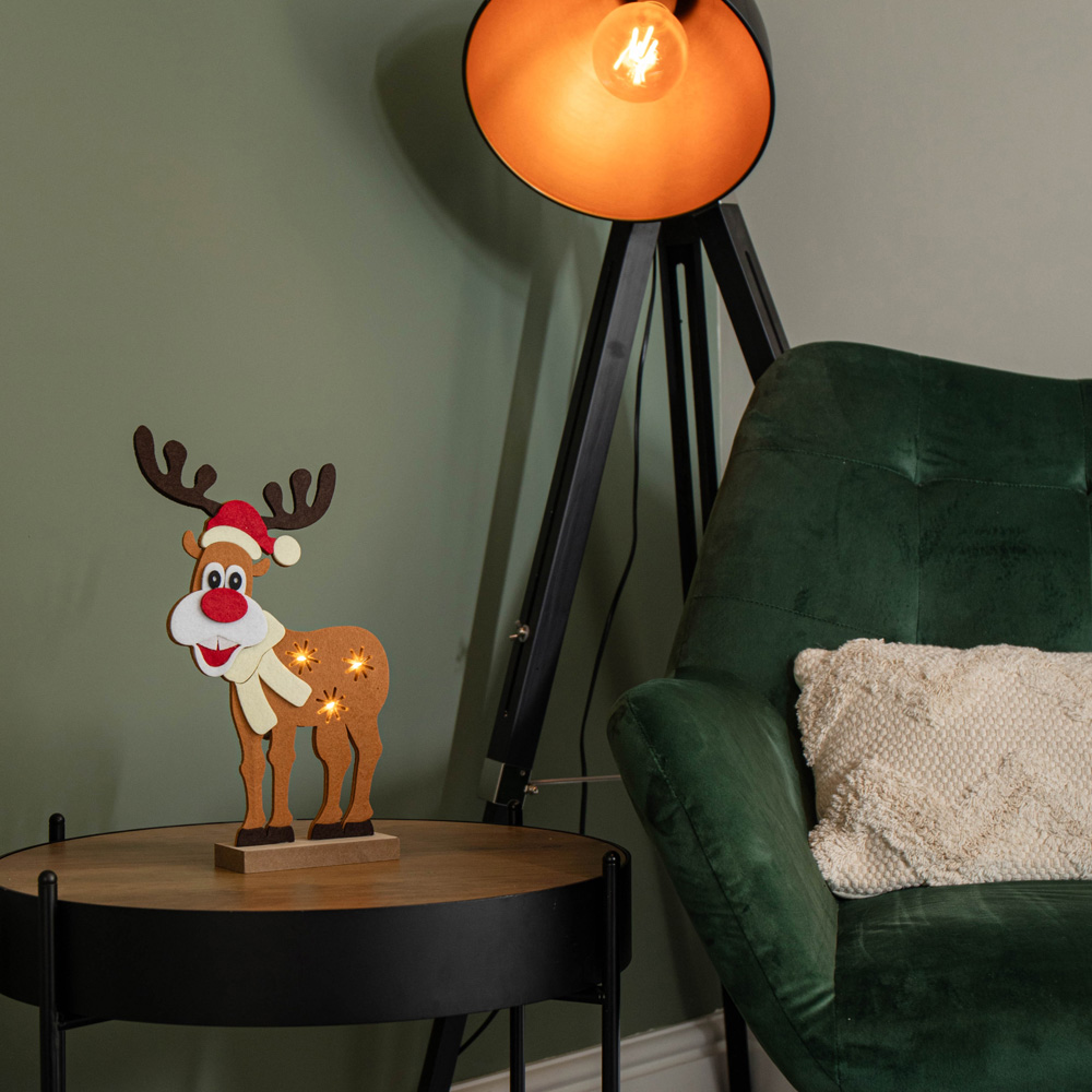 Samuel Alexander Warm White LED Felt Reindeer Christmas Decoration with Santa Hat 32cm Image 9