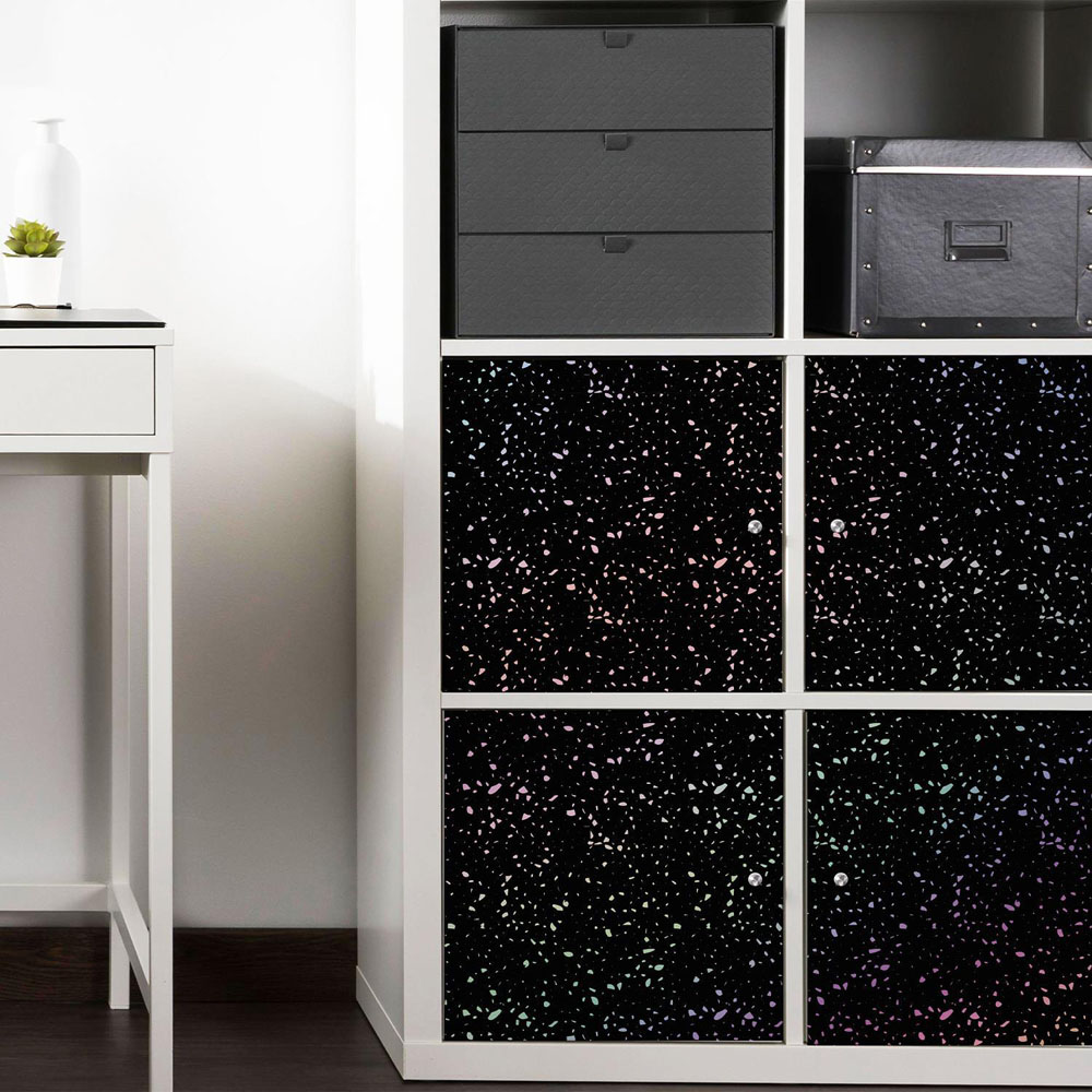 Walplus Terrazzo Holographic Glitter Black Self Adhesive Tile Sticker 24 Pack Image 2