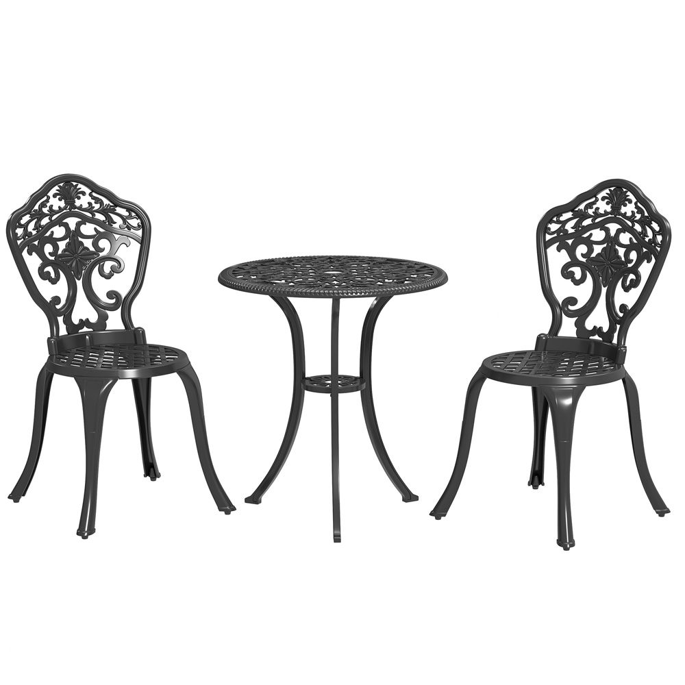 Outsunny 2 Seater Bistro Set with Parasol Hole Black Image 2