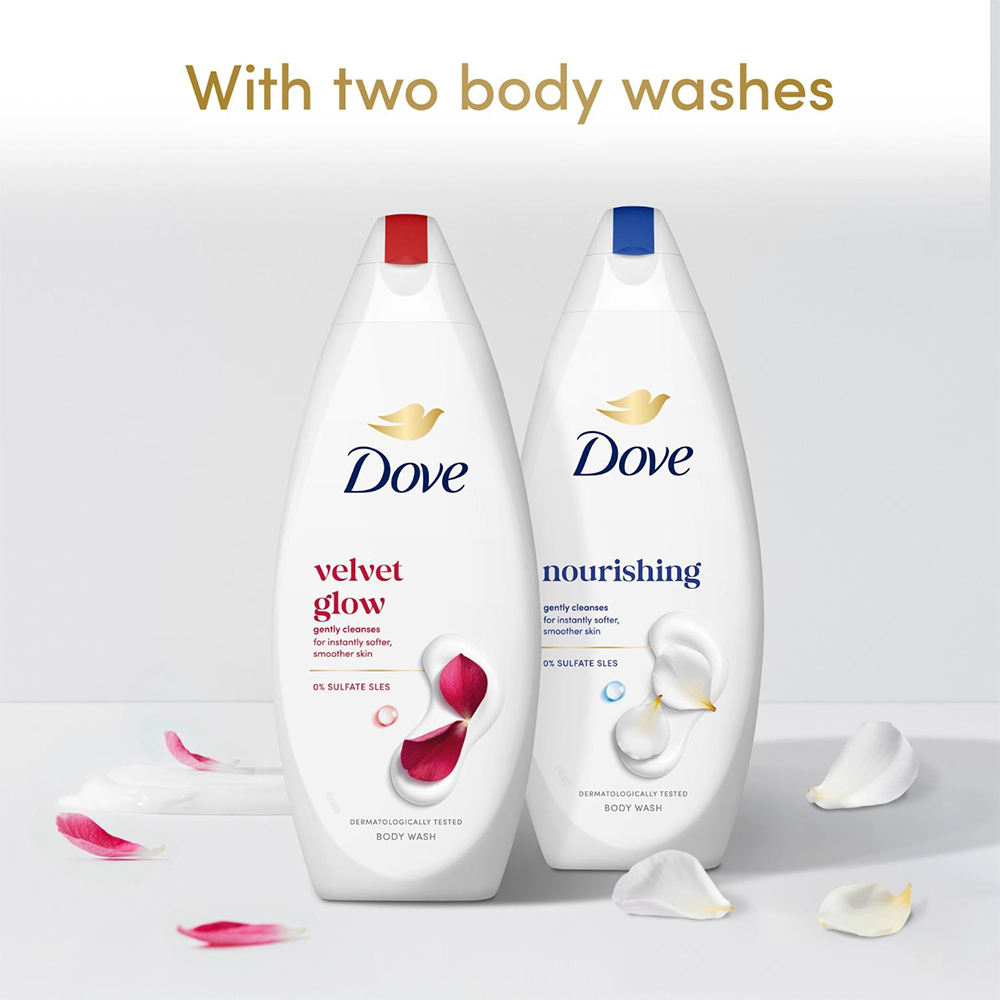 Dove Relax 2 Piece Velvet Glow and Nourishing Body Wash Collection Gift Set Image 3